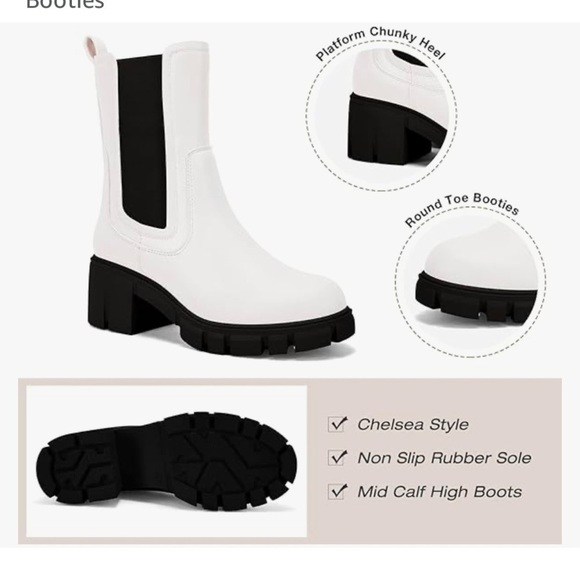 NEW Lug Sole Platform Boots Mid Calf Elastic Chunky Block Heel Chelsea Booties - Picture 3 of 8